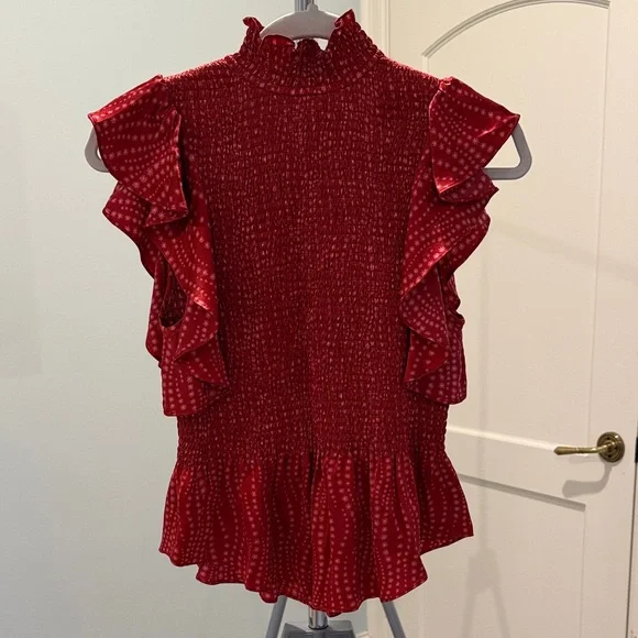 Cinq à Sept Red Ruffle Blouse - Picture 1 of 4